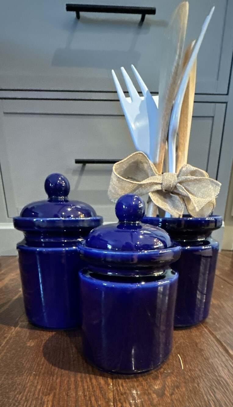 Cobalt Blue Kitchen Canisters w/Lid seals & utensil canister-set 3 (w/Utensils)